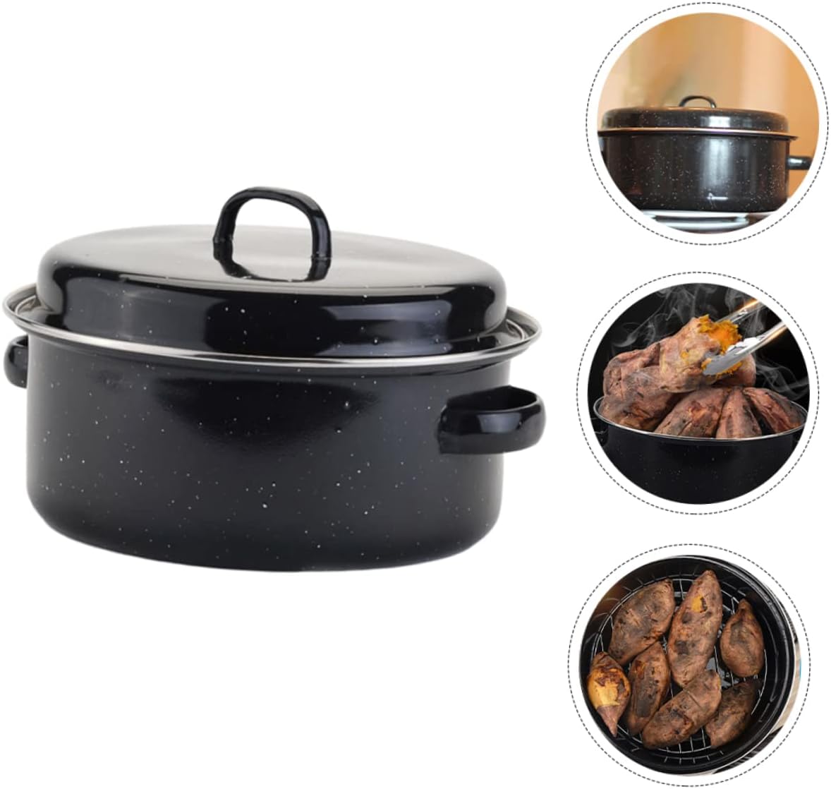 1set Covered Round Roaster Pot Baking Pan Roasting Pot for Sweet Potatoes Corns Easy to Clean Nonstick Surface