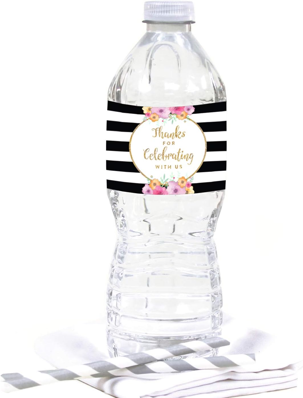Andaz Press Floral Gold Glitter Print Wedding Collection, Water Bottle Label Stickers, 20-Pack