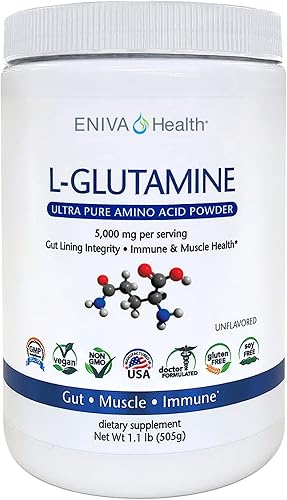 Eniva Health L-glutamina en polvo puro 11 libras 101 porciones 0 carbohidratos 0 azúcar diseño médico fuente vegetal vegano sin gluten sin OMG salud