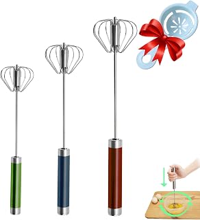 Jninexiu Semi-Automatic Stainless Steel Whisk Set - Hand Push Rotary Egg Beater Mixer, 3 Sizes (10" 12" 14") for Effortless Whisking & Frothing