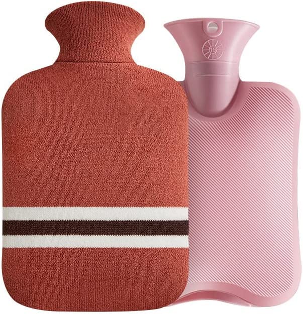 Hot Water Bottle with Soft Cover Rubber Large Classic hot Water Bag, Suitable for Neck and Shoulder Pain and Hand and Foot Warmth, with Lovely Knitting Sleeve
