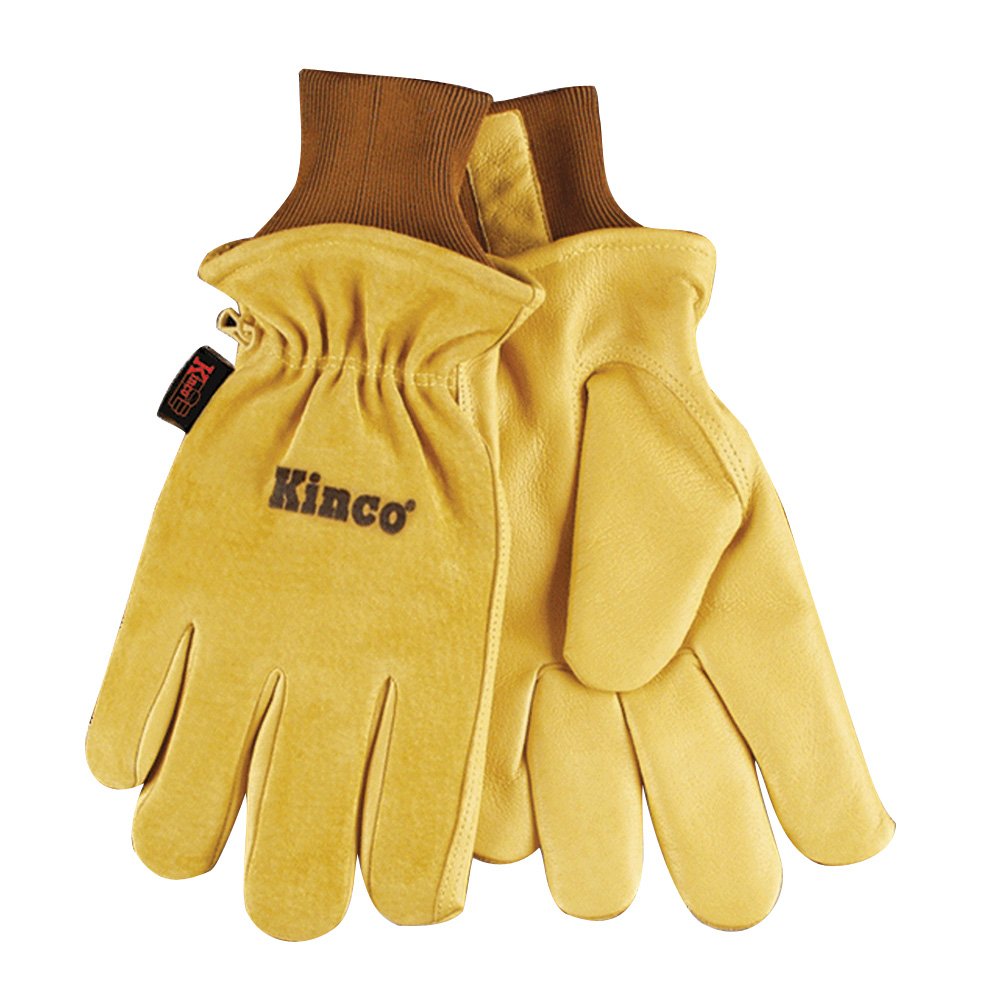 KINCO 94HK-M Men's Lined Grain Suede Pigskin Gloves, Heat Keep Lining, Medium, Golden