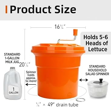 YBSVO 5-Gallon Commercial Salad Spinner Dryer Holds 5-6 Heads | Heavy Duty Large Lettuce Dryer & Vegetable Washer Manual Food Prep Spinner for Restaurants & Catering