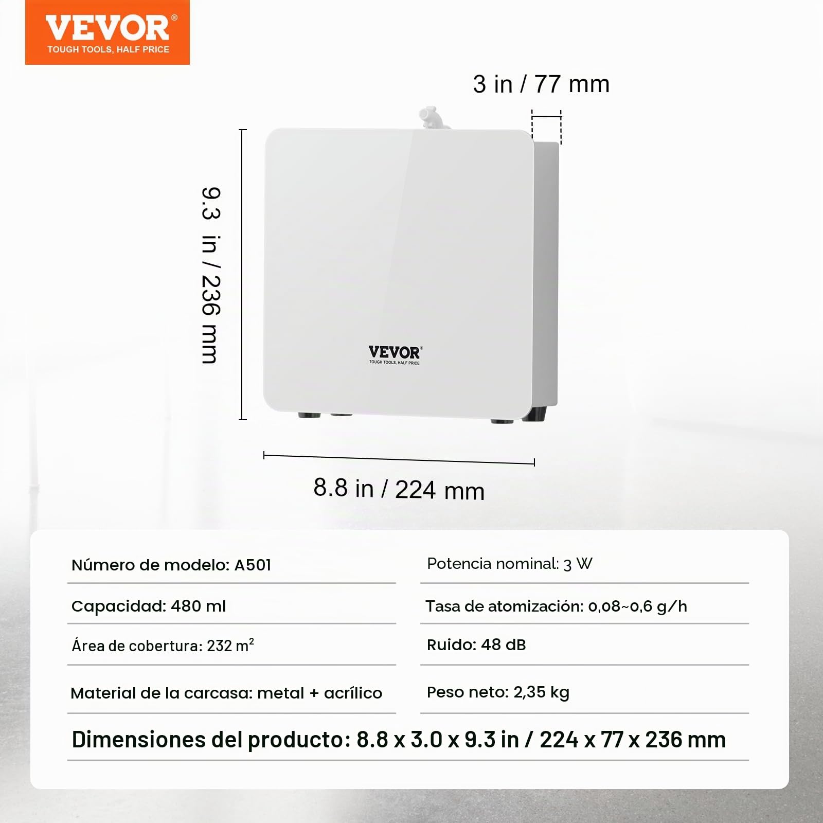 VEVOR Máquina de Aire Perfumado, Difusor de Aceites Esenciales Inteligente Bluetooth 480ML, Difusor de Perfume Sin Agua Aire Frío, Máquina de Difusión de Aromaterapia para Hogar, Oficina, Hotel, SPA