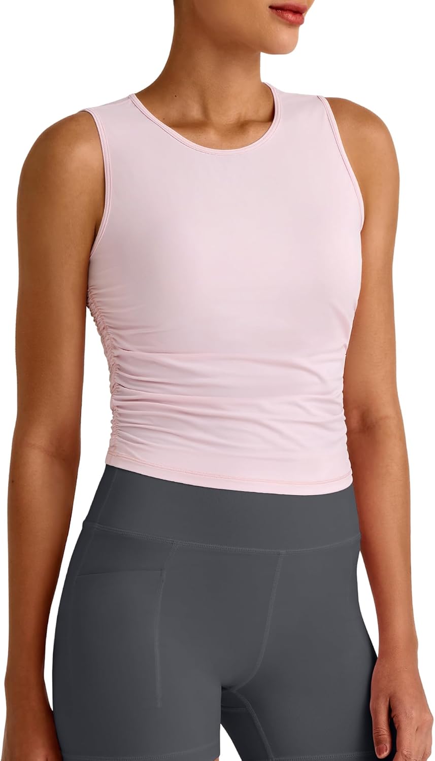 G4Free Lightbreeze Workout Tank Tops for Women Yoga Crop Top Side Ruched Sleeveless High Neck Athletic Gym Shirts Summer