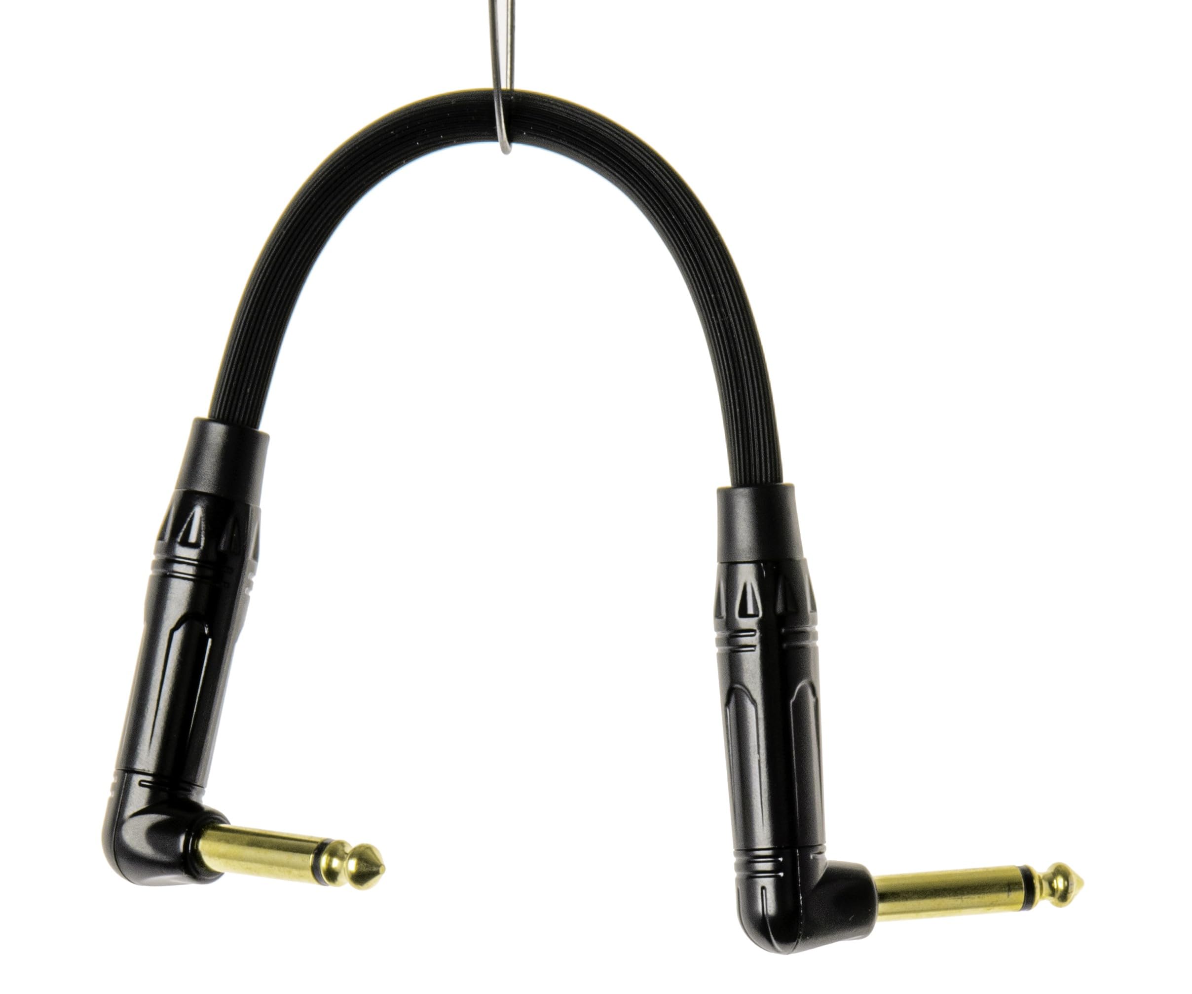 QUIK LOK - Patchkabel 2JR 0,2, 20 cm, für Effektpedale, Jack Mono TS 6,3 mm, abgewinkelt, Serie Just, gerändelte PVC-Beschichtung, lineare Übertragung, Farbe: Schwarz