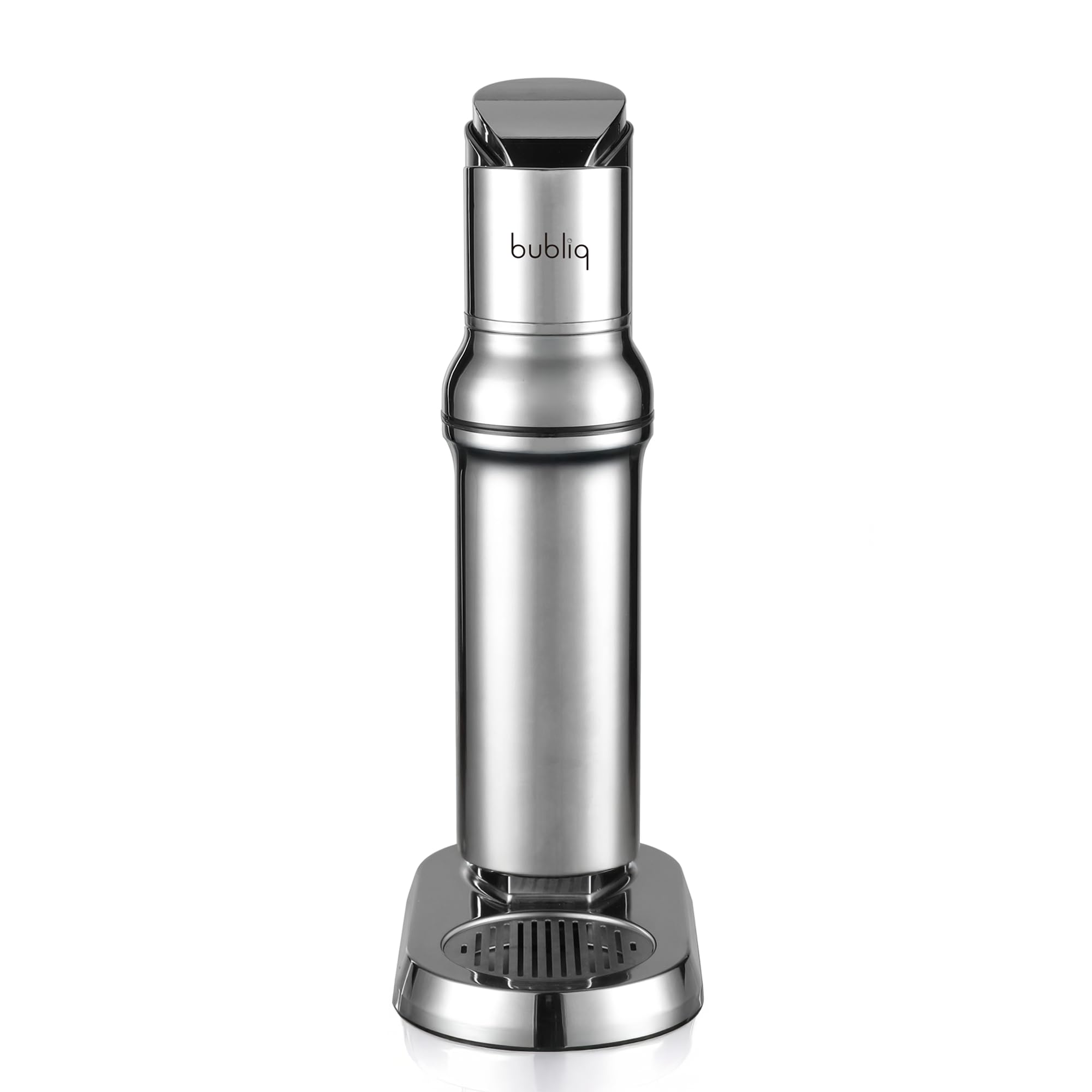 bubliq Glass Carbonator – saturator ze stali nierdzewnej ze szklaną butelką o pojemności 1 l, minimalistyczny design, wykończenie ze stali nierdzewnej