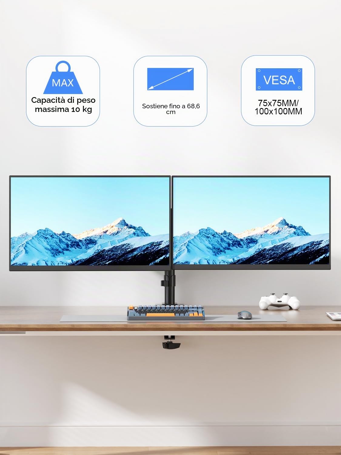 Suptek Supporto per 2 Schermi da Scrivania, Braccio per Doppio Monitor da Tavolo per Due Monitor LCD TV LED da 13-27 Pollici, Dual Supporti per Monitor Schermo per Computer PC Staffa