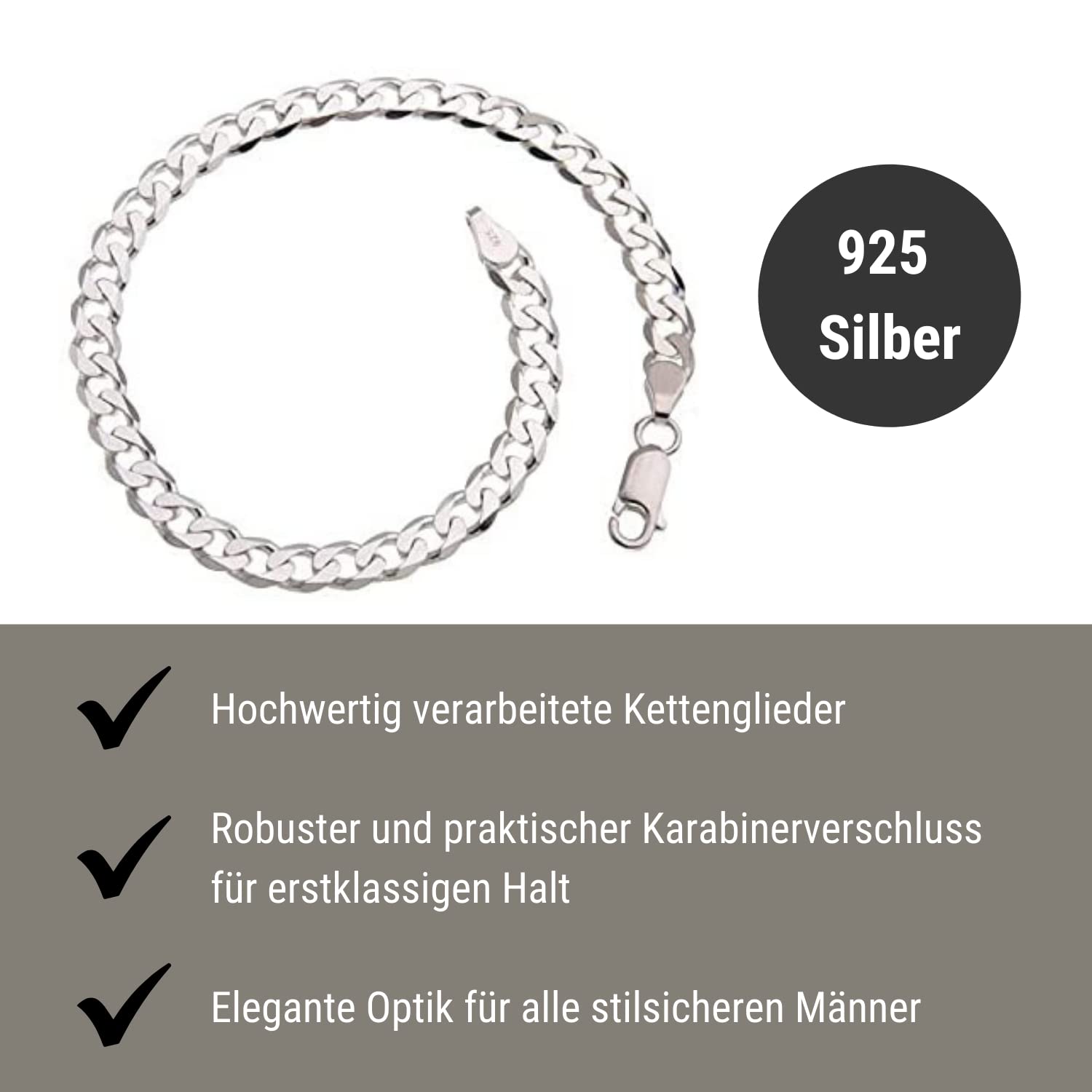 Silberketten Store Panzerkette Armband Herren Silber 5mm I Panzerarmband Herren Silber 925 nickelfrei I Männer Armband 1,2mm Stärke mit Karabiner