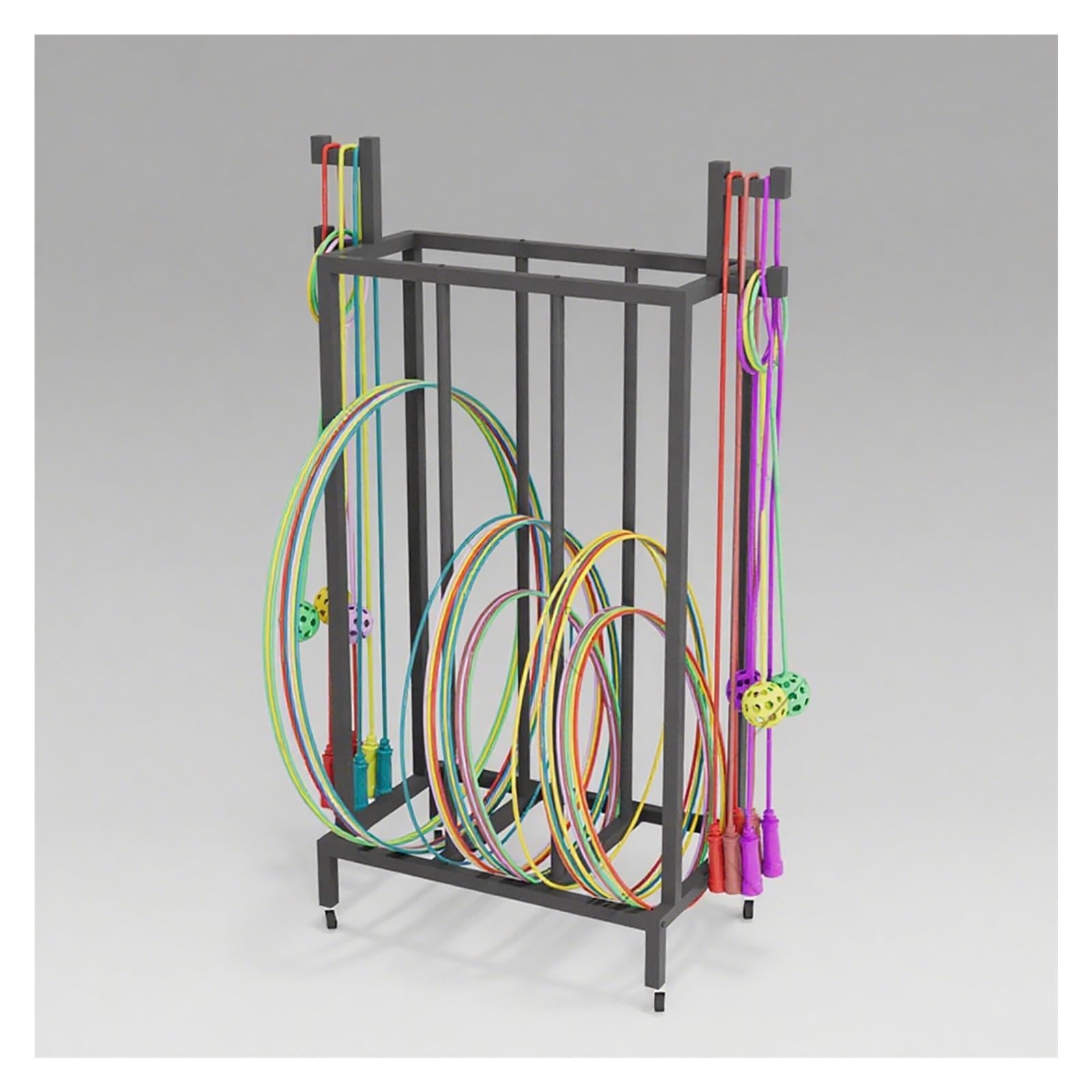 Supporto per Hula Hoop Carrello portaoggetti per hula hoop, resistente, organizer mobile per anelli fitness, carrello espositivo per cerchi fitness con corda per saltare