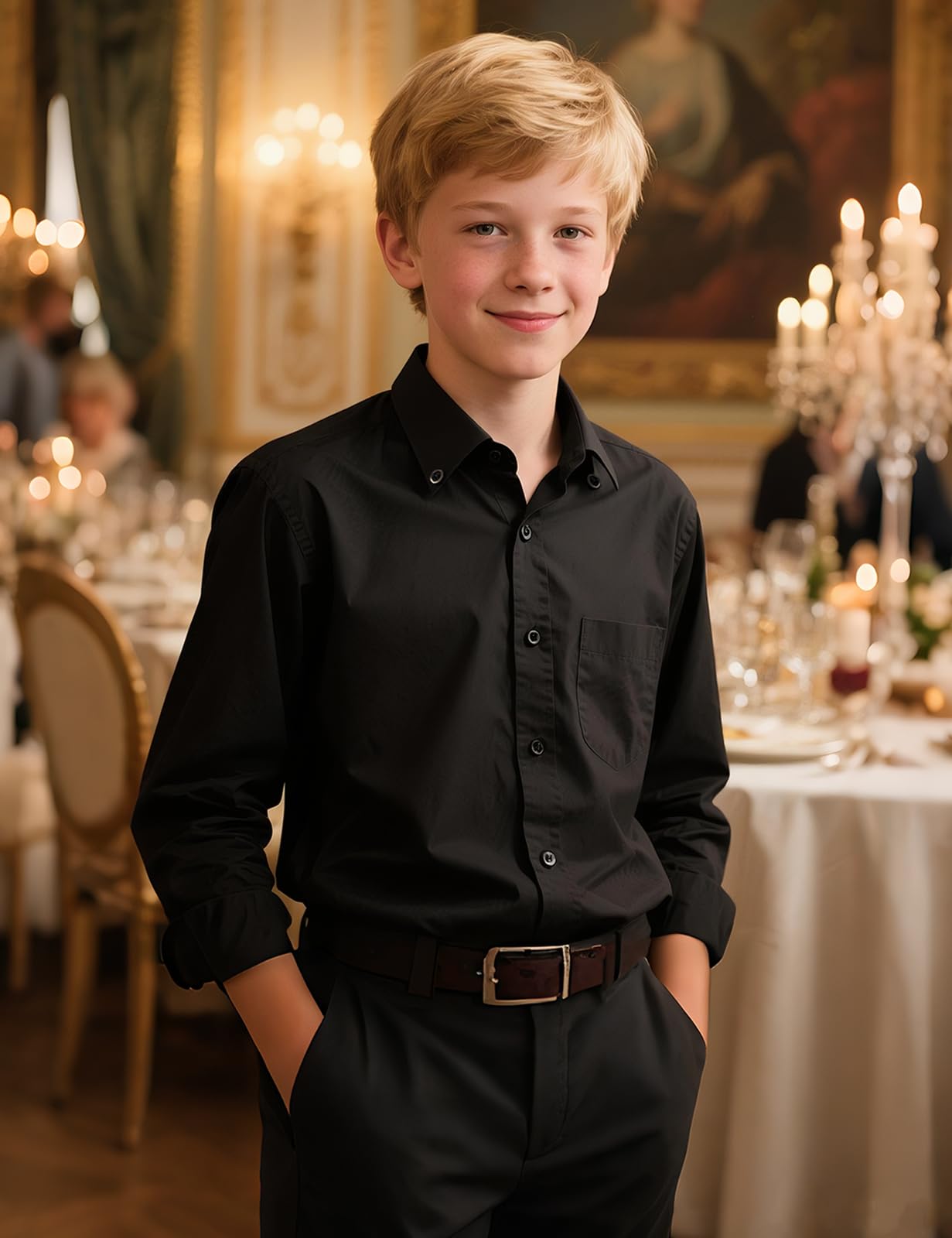 mintgreen Chemises Enfant Garçon, Boutons Manches Longues Unie 7-16 Ans | Formel Uniforme Vêtements