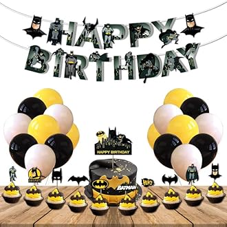 Festiko® Superhero Birthday Party Supplies For Kids (37 Pcs), Dark Theme Superhero Party Decorations, Birthday Decorations Combo Happy Birthday Banner, Cake Topper,Cup Cake Toppers,Multicolor Balloons