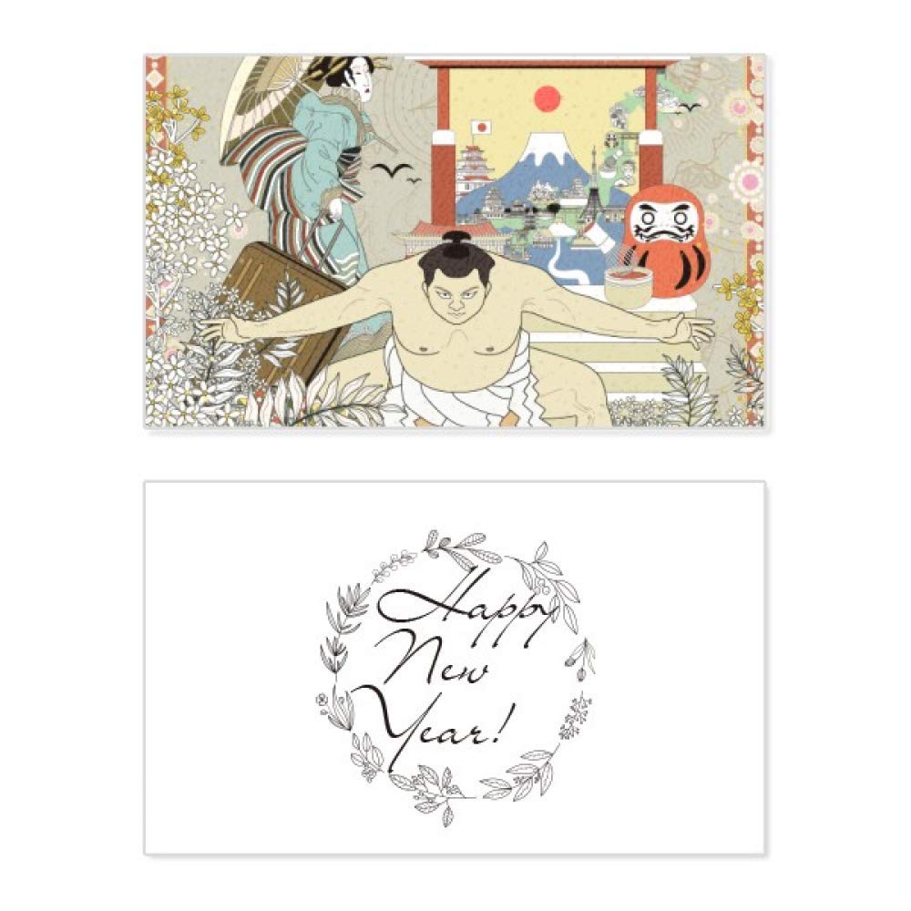 Tarjeta Ukiyo-e japonés de Año Nuevo con hojas de bendición para dedicatorias 5