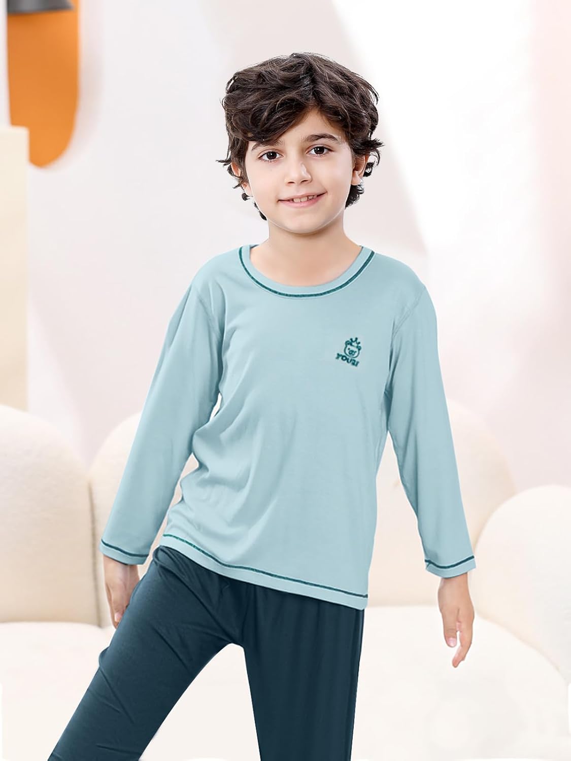 Umeyda Kids Boys Soft Modal Pajama Set Cozy Long Sleeve Sleepwear Nightwear 2 Pcs Pj Set, 4-14 Years - Image 4