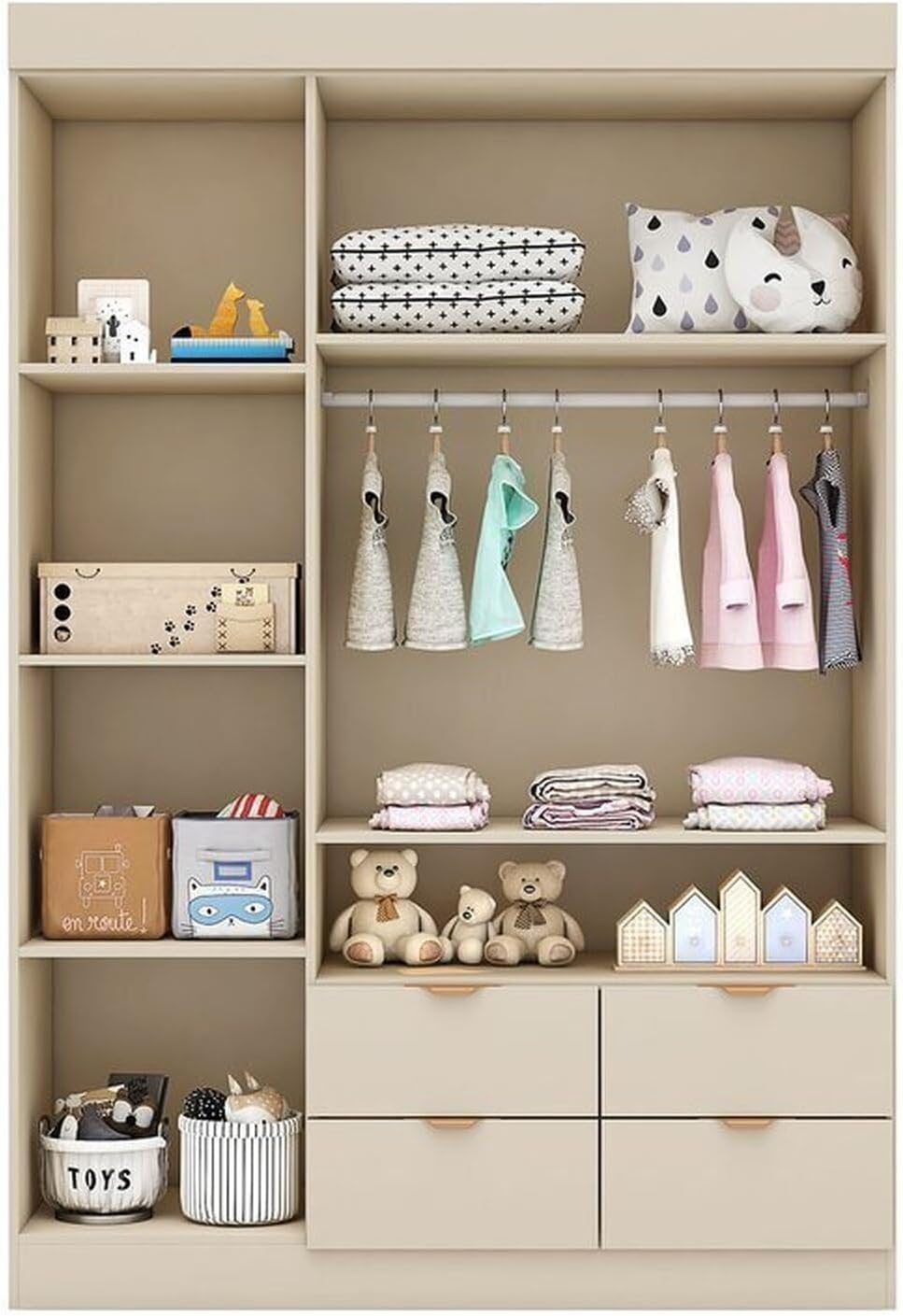 Quarto Infantil Completo Guarda-Roupa 3 Portas 4 Gavetas com Cômoda 100% MDF Ayla Off White