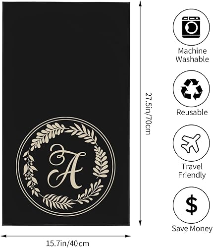 Miniatura 2 de Toalla de mano con monograma, toalla negra con inicial letra A, toalla de baño suave, absorbente, multiusos, para baño, hotel, gimnasio y spa,