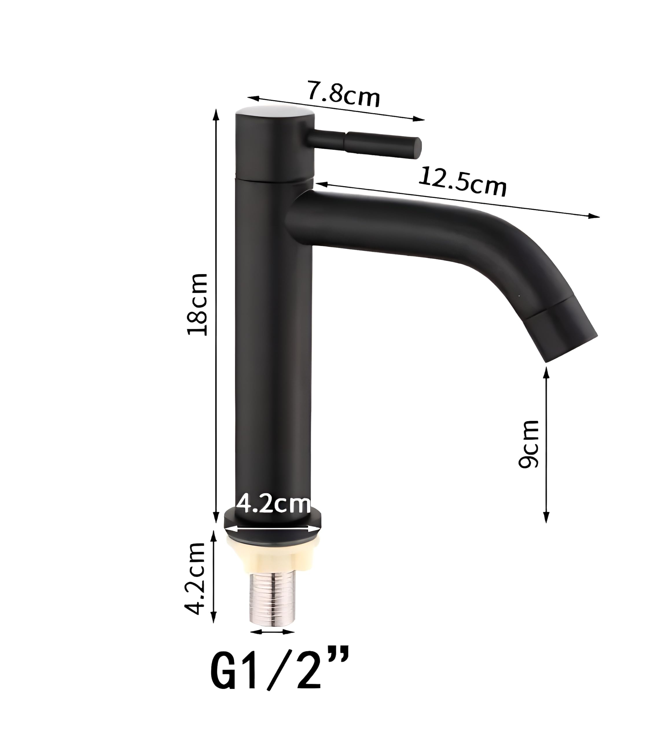 Carnival SS-304 Basin Pillar Cock Tap Faucet for Wash Basin | 8" inch Cold Water Wash Basin Pillar Tap with Black Matte Finish for Bathroom,Washbasin | Table Mount/Deck Mount Installation Type