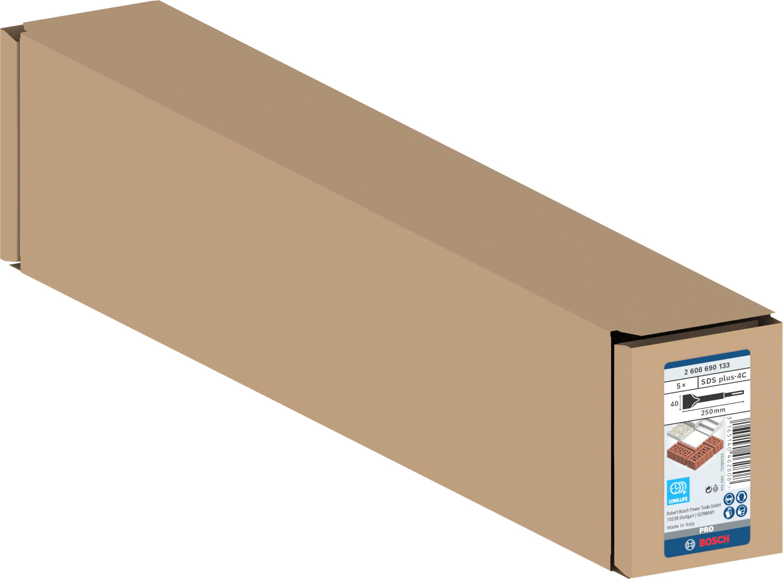 Bosch 5x Set di scalpelli a spatola PRO SDS plus-4C (per Calcestruzzo, Mattone, Ø mm, Professional Accessorio Martello perforatore, Sezionatori)