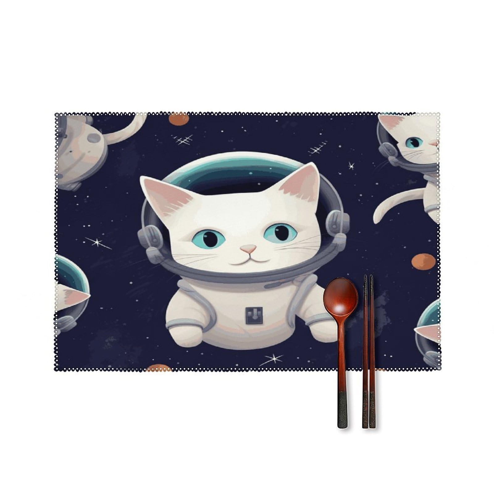 Fekiloot Style Fun Cat Astronaut Placemats Set Of 6,Table Mat