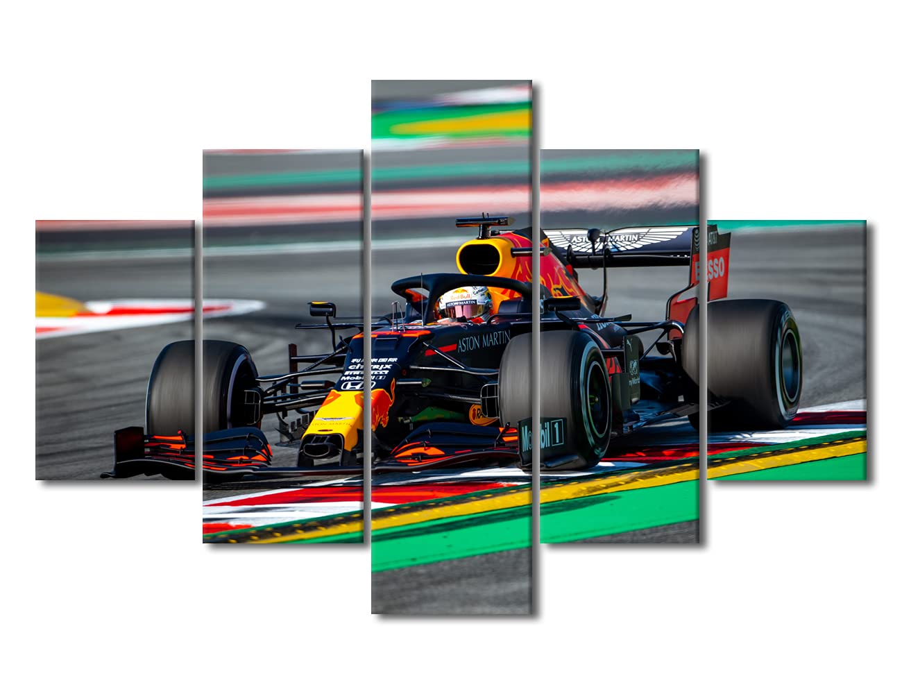 TUMOVO Rustic Home Decor Car Racing Grand Prix House Decorations for Living Room F1 Wall Art Paitings Canvas 5 Panel Modern Artwork Framed Gallery-Wrapped Ready to Hang-60''Wx40''H