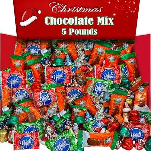 Bulk Christmas Chocolate Mix, 5 Lb Individually Wrapped Holiday Candy, Miniature Christmas...