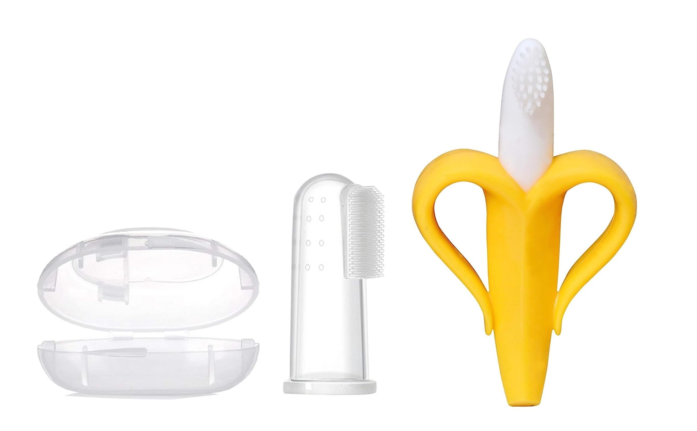 GREST Silicone Banana Shaped Toothbrush Teether and Baby Silicone Finger Toothbrush with case for Babies-image-23