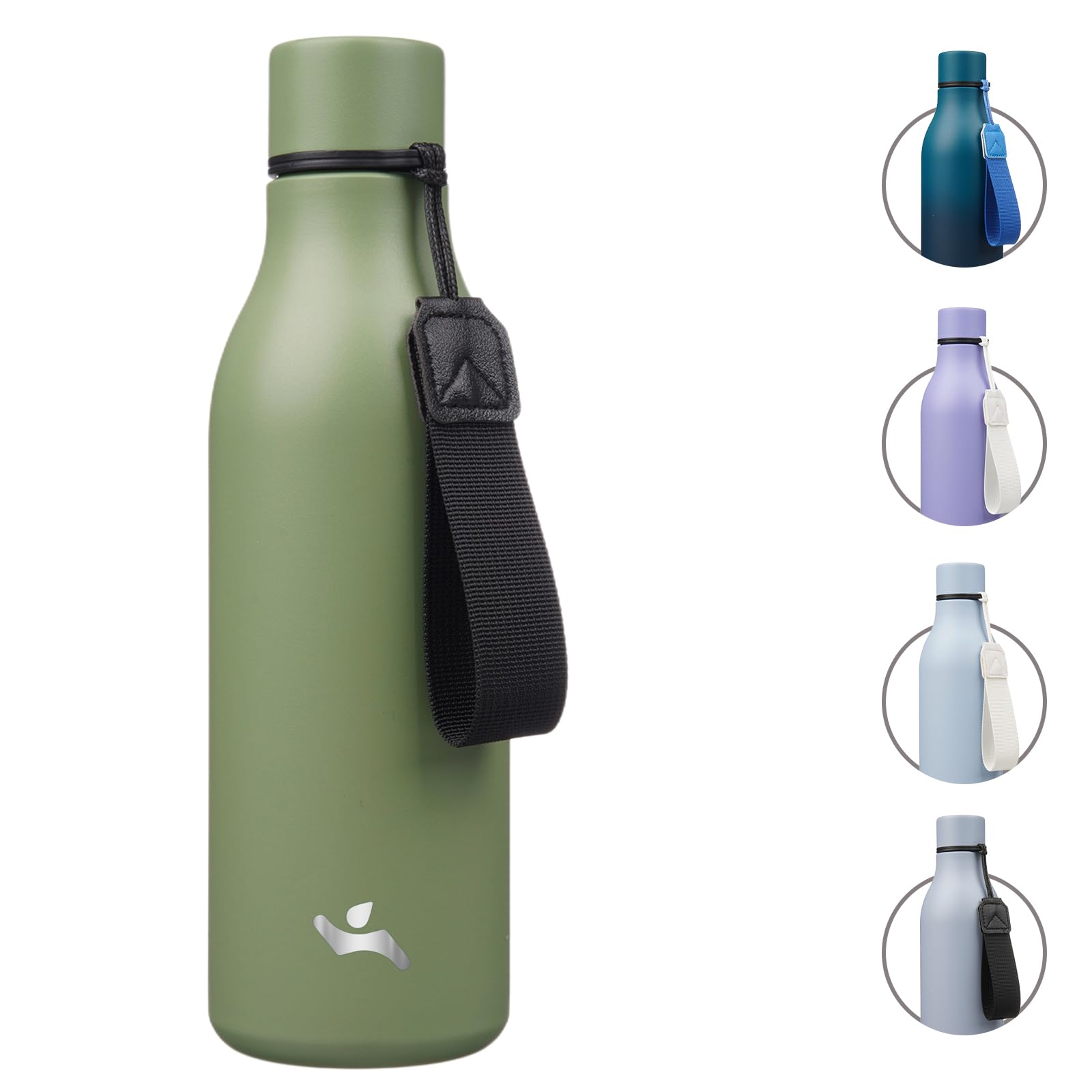 Insulated Water Bottle with Strap,18 oz Double Wall Stainless Steel Vacuum Bottles Metal Water Flask,Forest Green