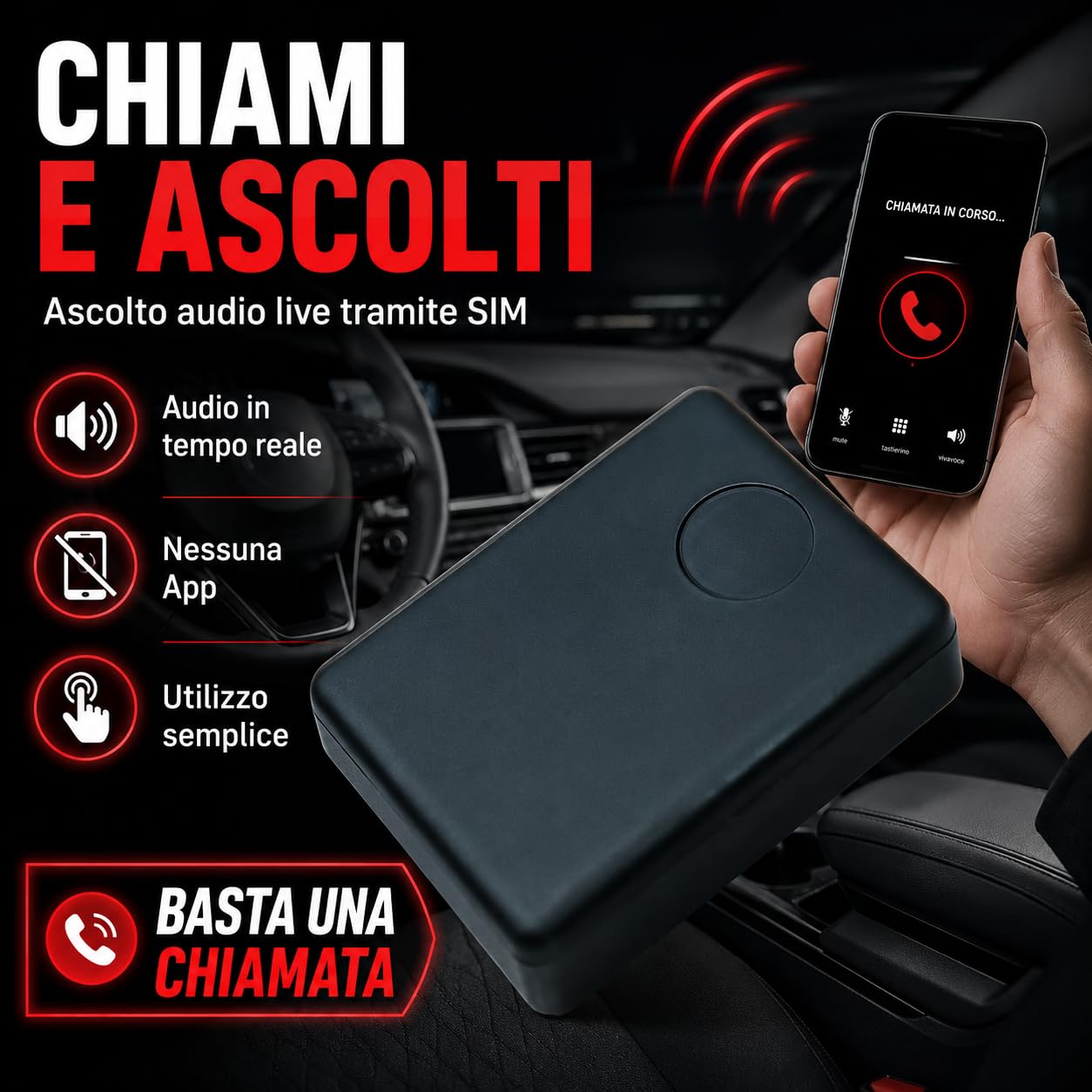 M39 MICROSPIA AUDIO Ascolto LIVE con SIM (non inclusa) – Chiami e Ascolti, Ideale per Monitoraggio Discreto come Antifurto per Auto e Abitazioni - No Localizzatore/GPS