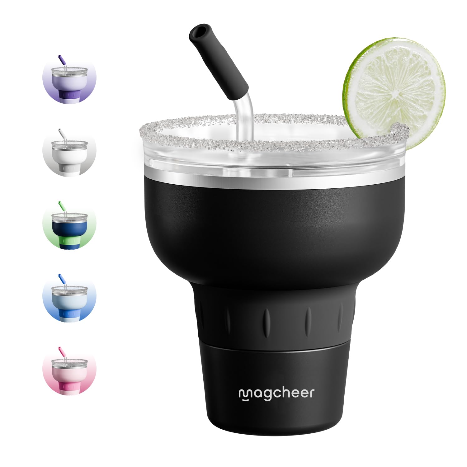 magcheer 473ml(16oz) Margarita Tumbler with Lid and Straw | Insulated Travel Margarita Glass | Stainless Steel Cocktail Tumbler | Great Gift for Pool Party Vacation(Black)