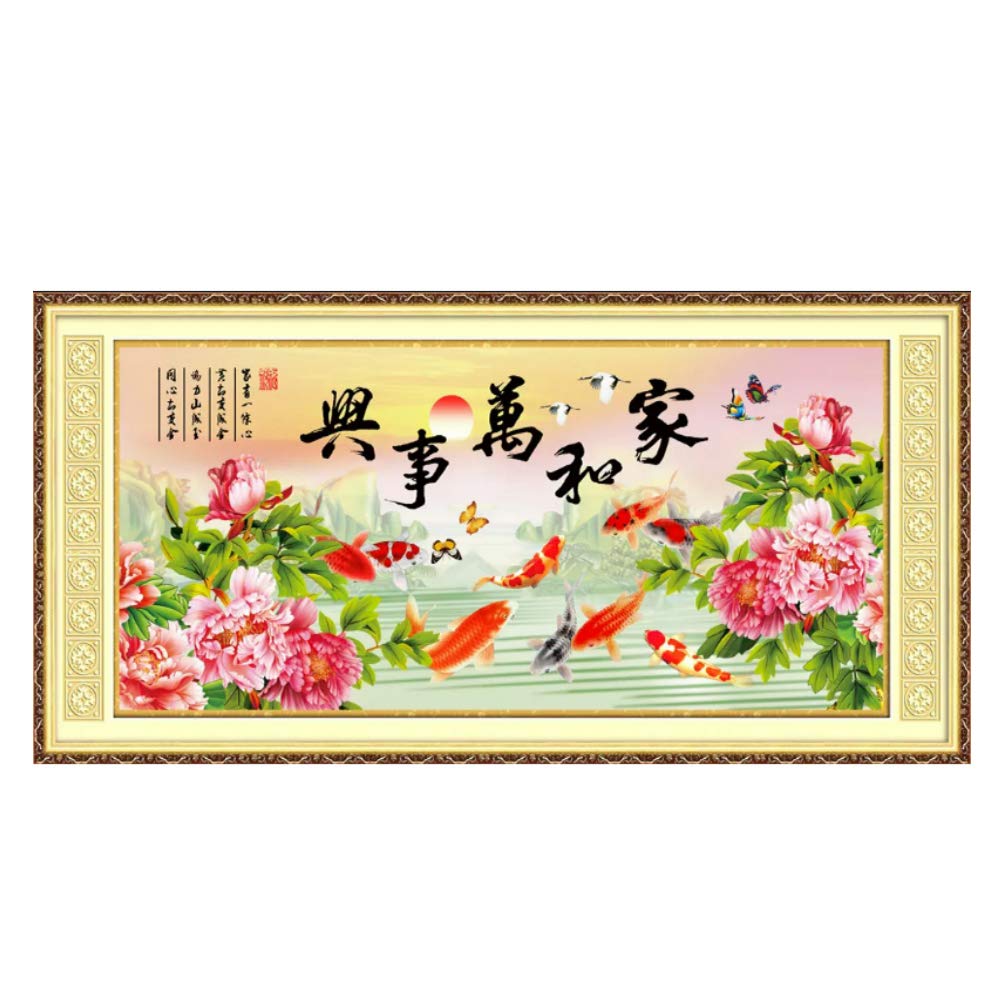 Point de croix poisson et fleur C0112 : broderie d'art de style chinois