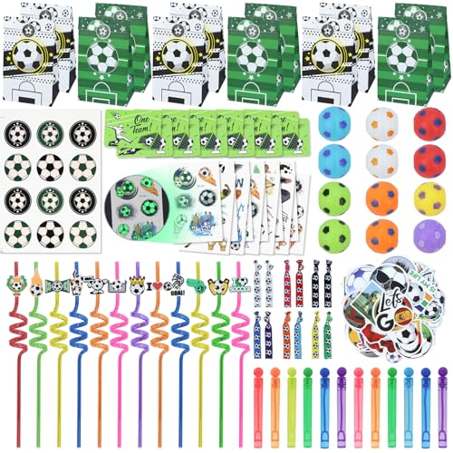 Gifts2U 146Pcs Soccer Party Favors - 12 Pack Soccer Birthday Goodie Bags Stuffers with Fidget Spinner, Bubble Wands, Stickers and Bulk Accessories, Gifts for Team Boys Girls Sports-Themed Party