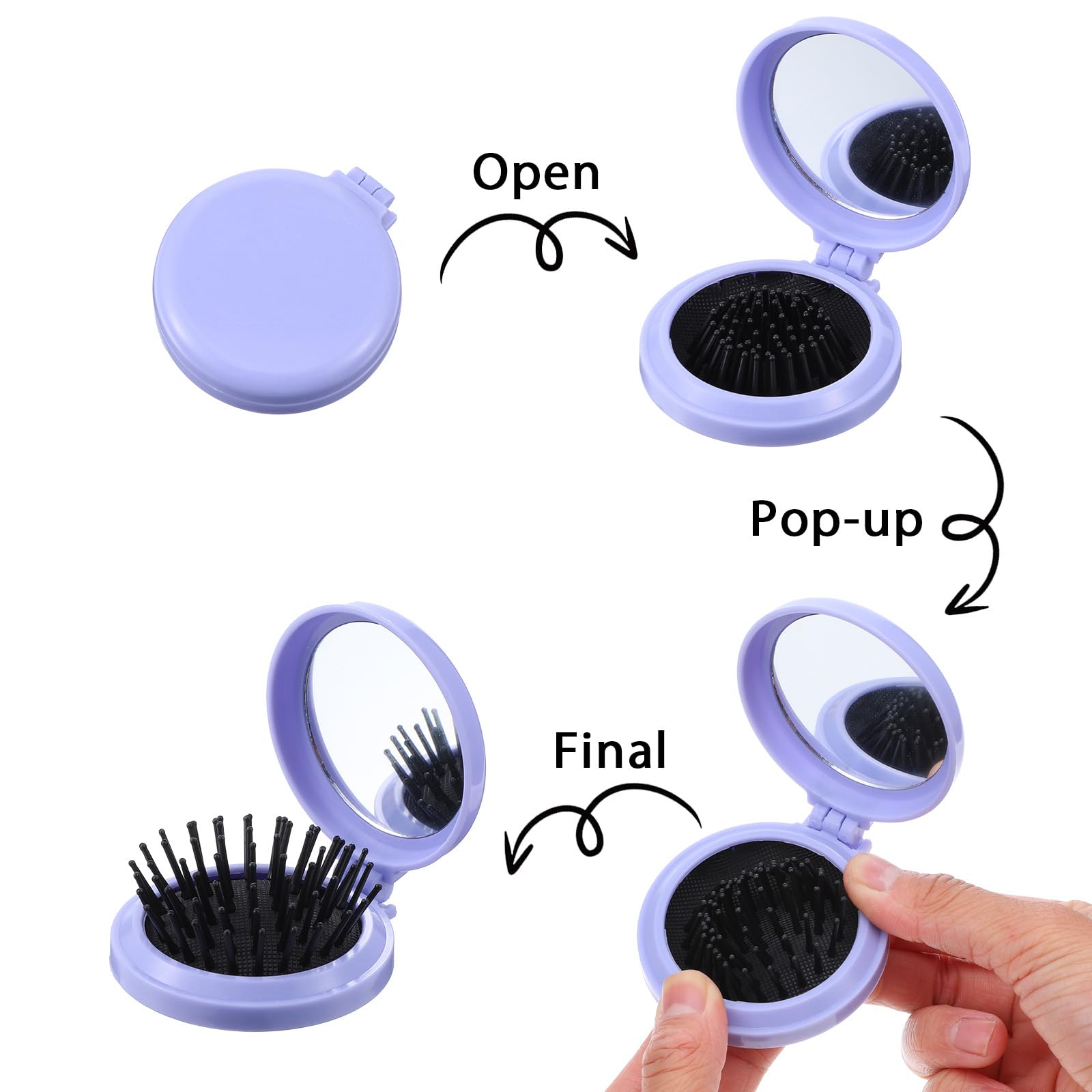 Wanmu 4 Pcs Folding Travel Mirror Hair Brushes, Portable Round Pop up Pocket Brush - Image 4