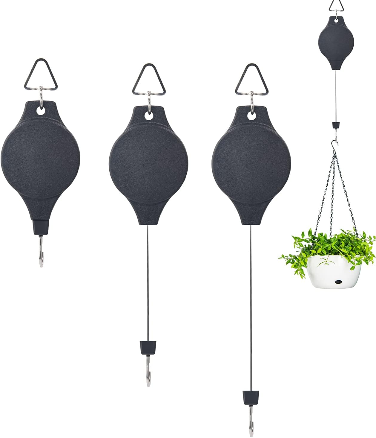 Sungmor 3 Pack Plant Pulley Hanger Retractable Plant Hooks, Indoor Outdoor