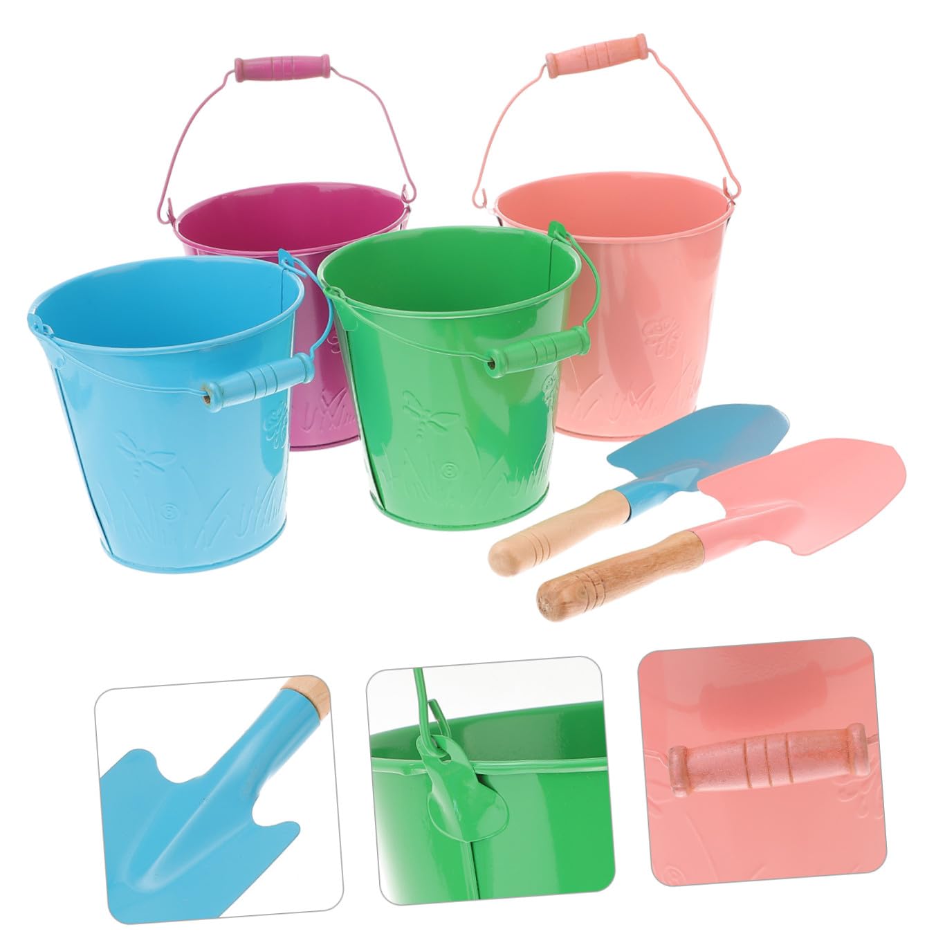 Secchiello Mare 6pezzi in Ferro con Manico, Giocattolo Creativo | Paletta Inclusa, per Bambini e Bambini Piccoli, Vacanze Estive, Gioco da Spiaggia Colore Casuale