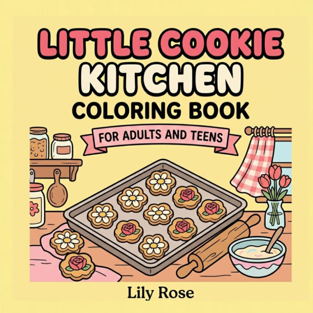 Little Cookie Kitchen: Coloring Book for Adults and Teens: 40 Bold and Easy Cozy Baking Designs Featuring Flower Cookies, Cottagecore Kitchen Scenes for Relaxation | Thick Simple Outlines