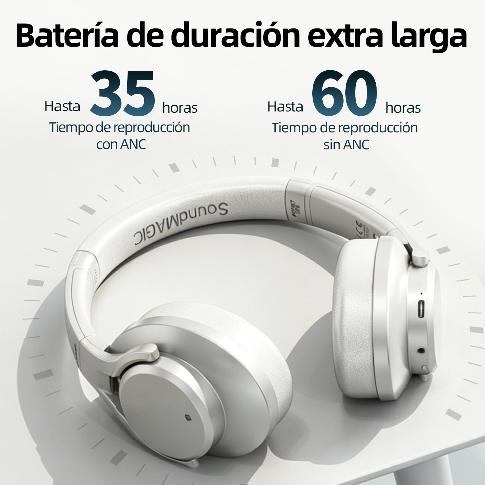 SoundMAGIC P58BT ANC Auriculares Bluetooth Diadema con cancelación Activa de Ruido, Calidad de Sonido HiFi, Llamadas nítidas, 60 Horas de autonomía, para Juegos y música, compatibles con móviles y PC