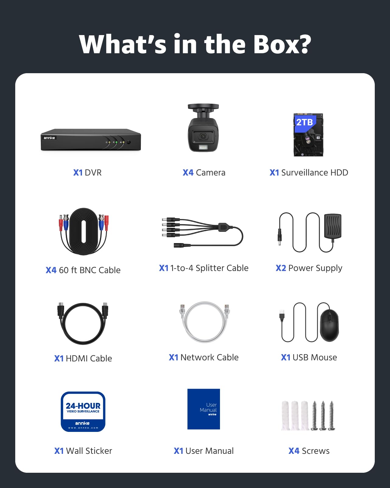 ANNKE 3K Kit de Videovigilancia con Audio y Visión Nocturna en Color, DVR 8CH con Detección Personas/Vehiculos y Disco Duro 2TB, 4X 3K Cámaras Analógica, IP67, Grabación 24/7, Alarmas por Email