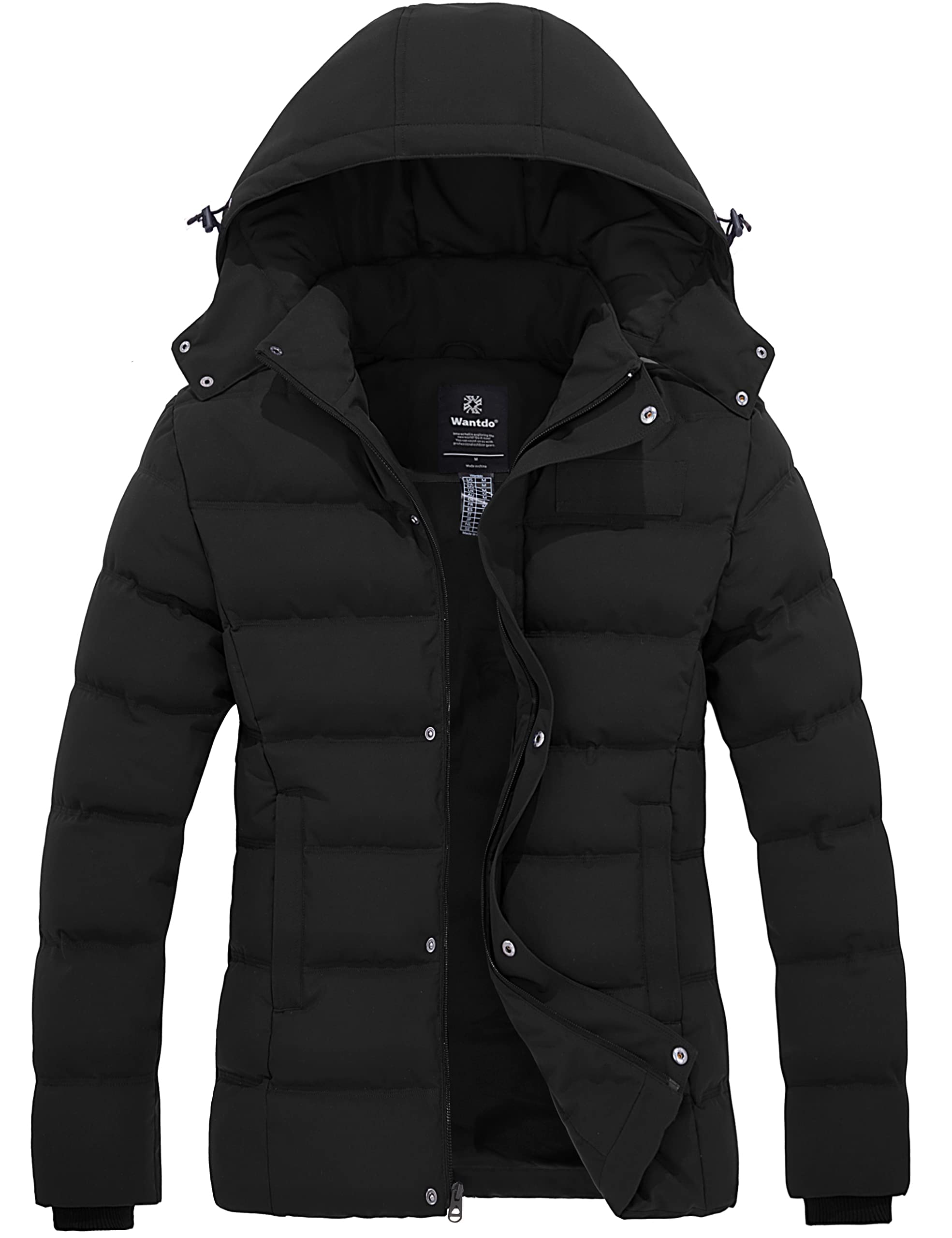 Wantdo Giacca Invernale da Donna Cappotto Corto e Caldo Giacca Trapuntata Spessa Giacca Antivento con Cappuccio Staccabile Cappotto Imbottito