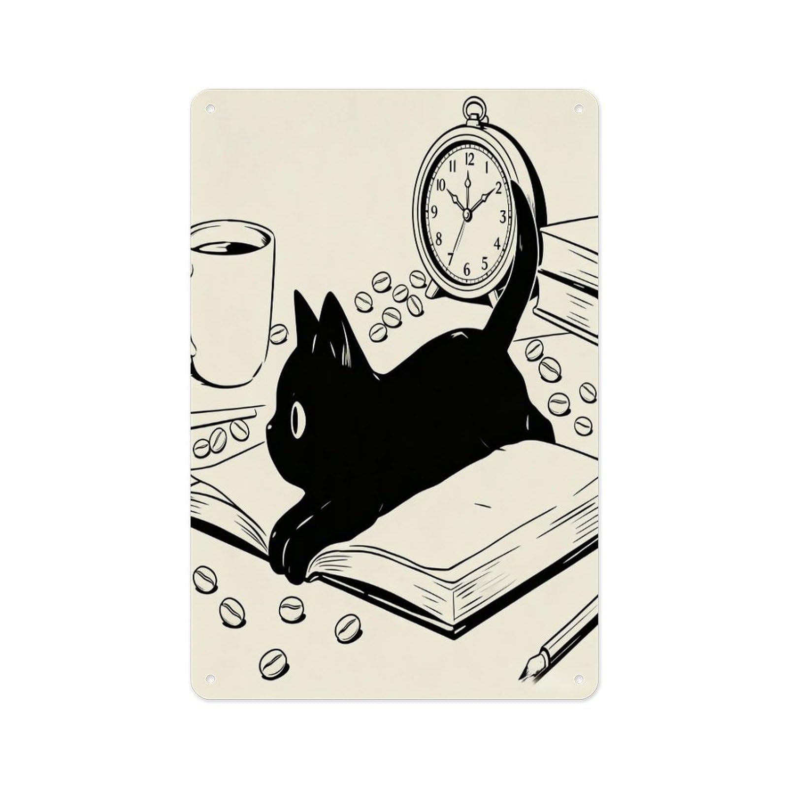 Fekiloot Style Cute Black Cat Wall Decor Metal Signs Tin Signs Poster
