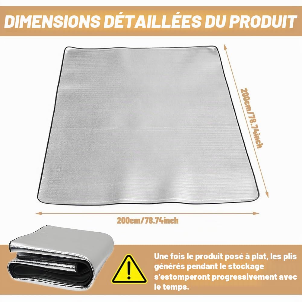 Tapis isolant, pour tente, camping-car, 200 x 200 cm, pliable, en aluminium, avec EPE et feuille d'aluminium, couverture isolante imperméable pour le camping
