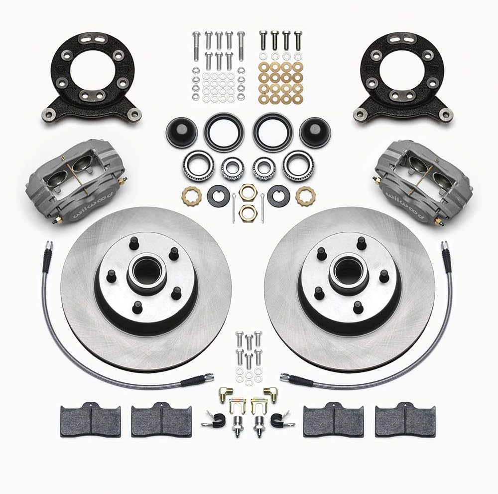 Wilwood Brake System, Classic Series, Dynalite, Front, 4 Piston Caliper, 11.30 in Solid Rotor, Offset, Aluminum, Gray, Various Ford 1965-70, Kit