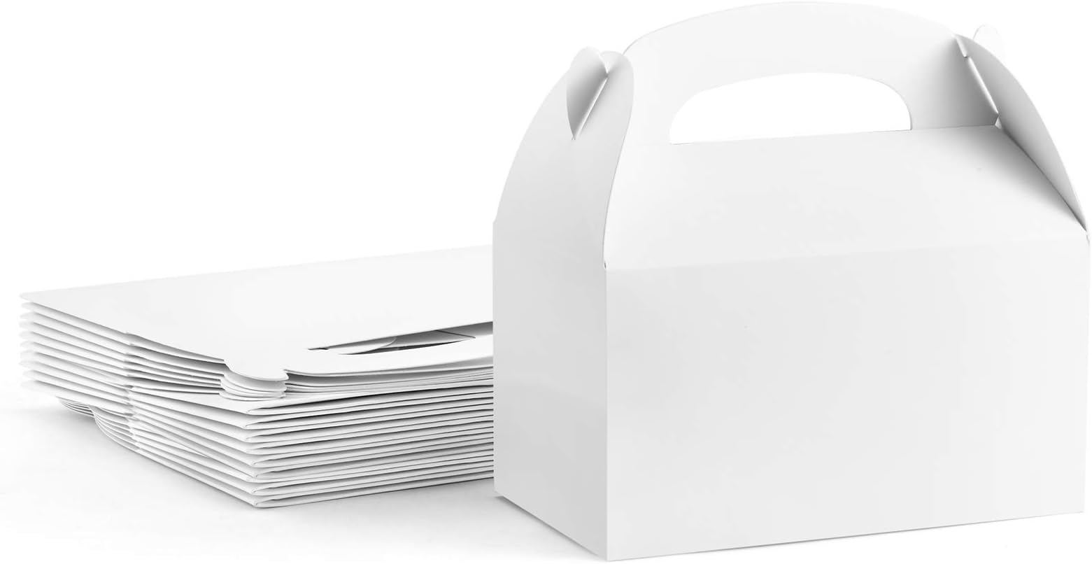 ValBox Treat Boxes 30 Pack White Paper Gable Gift Boxes - Goodies Favor Box for Kids' Birthday Party, Wedding, Baby Shower, 6.2 x 3.5 x 3.5 Inches