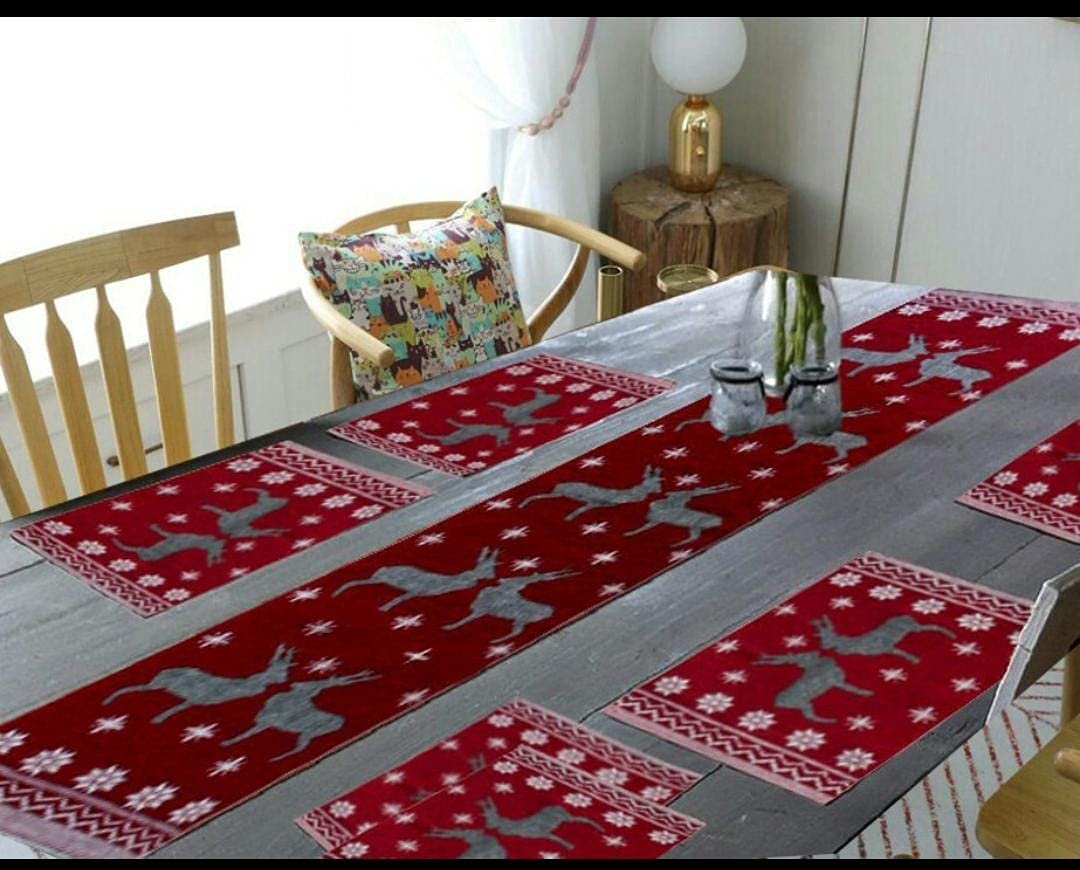 NTS® Heat Resistant Dining Cotton Table Runner & 6 PCS Placement for Dining Table (N2)