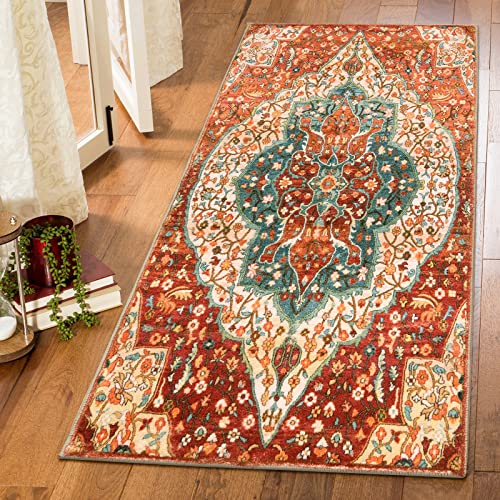 Chaelilife Persian Floral Area Rug - 2'X4.3'' Ft Oriental Hallway Entry Rug Boho Collection Throw Rug Faux Wool Runner Mat Non-Slip Washable Carpet For Indoor Kitchen Laundry Room Entrance #TOP1