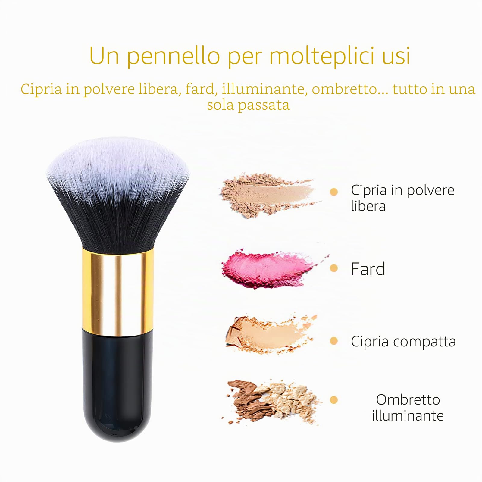 Pennelli per cipria, pennello per fard make up, pennello grande per il viso per cipria sciolta o pressata, pennello con fibre di peluche per trucco fissante, professionale e soffice