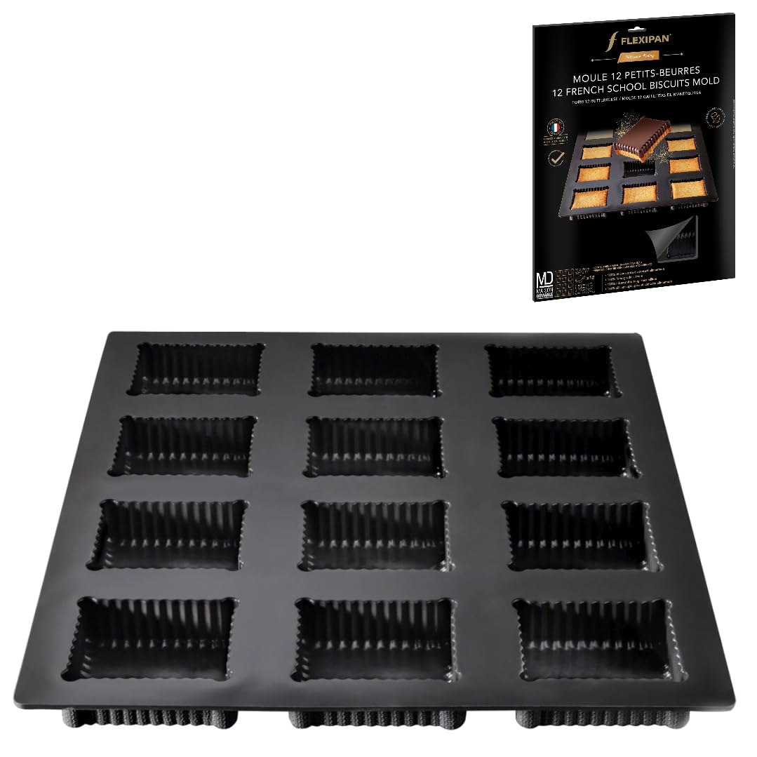 SilpatFlexipan 1 Original Non-Stick Baking Mold Handcrafted in France Since 1965 - Trusted by World-Class Chefs - Certified Food Safe Flexipan® Technology (12 French Cookie Mold)