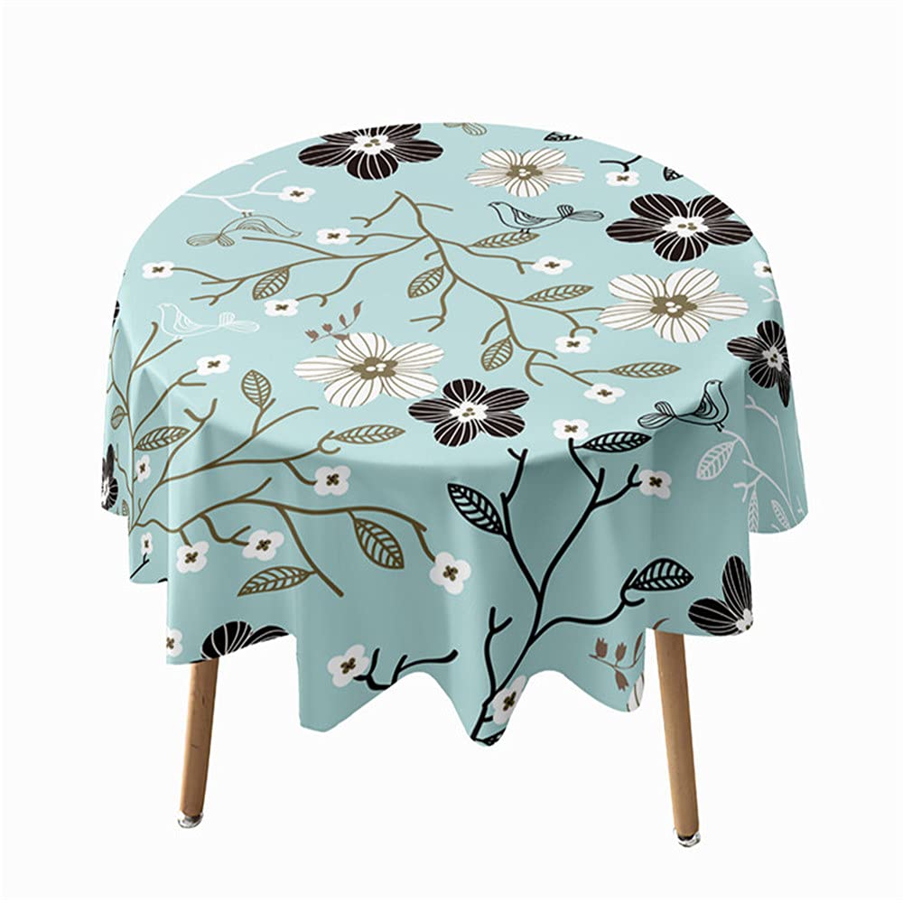 Highdi Blue Flowers Round Tablecloth Waterproof Dust-Proof Circular 3D Print Polyester Table Cover Wipe Clean, For Dinner Kitchen Holiday Bistro Garden Outdoors (,Diameter 100Cm)
