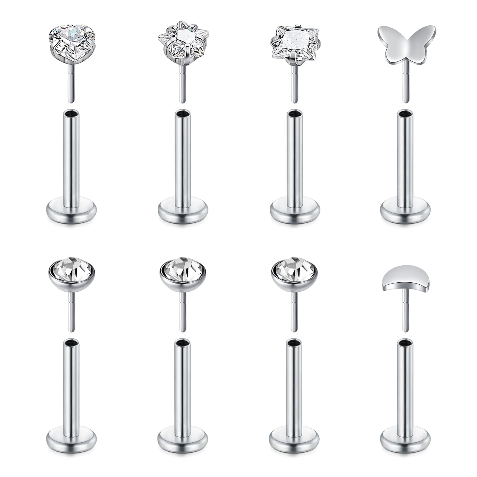 Zolure 20g Nasenstecker Chirurgenstahl Nasenpiercing Gewindelos Push In Cubic Zirconia Forward Helix Knorpel Tragus Labret Lippe Monroe Piercing 8Mm
