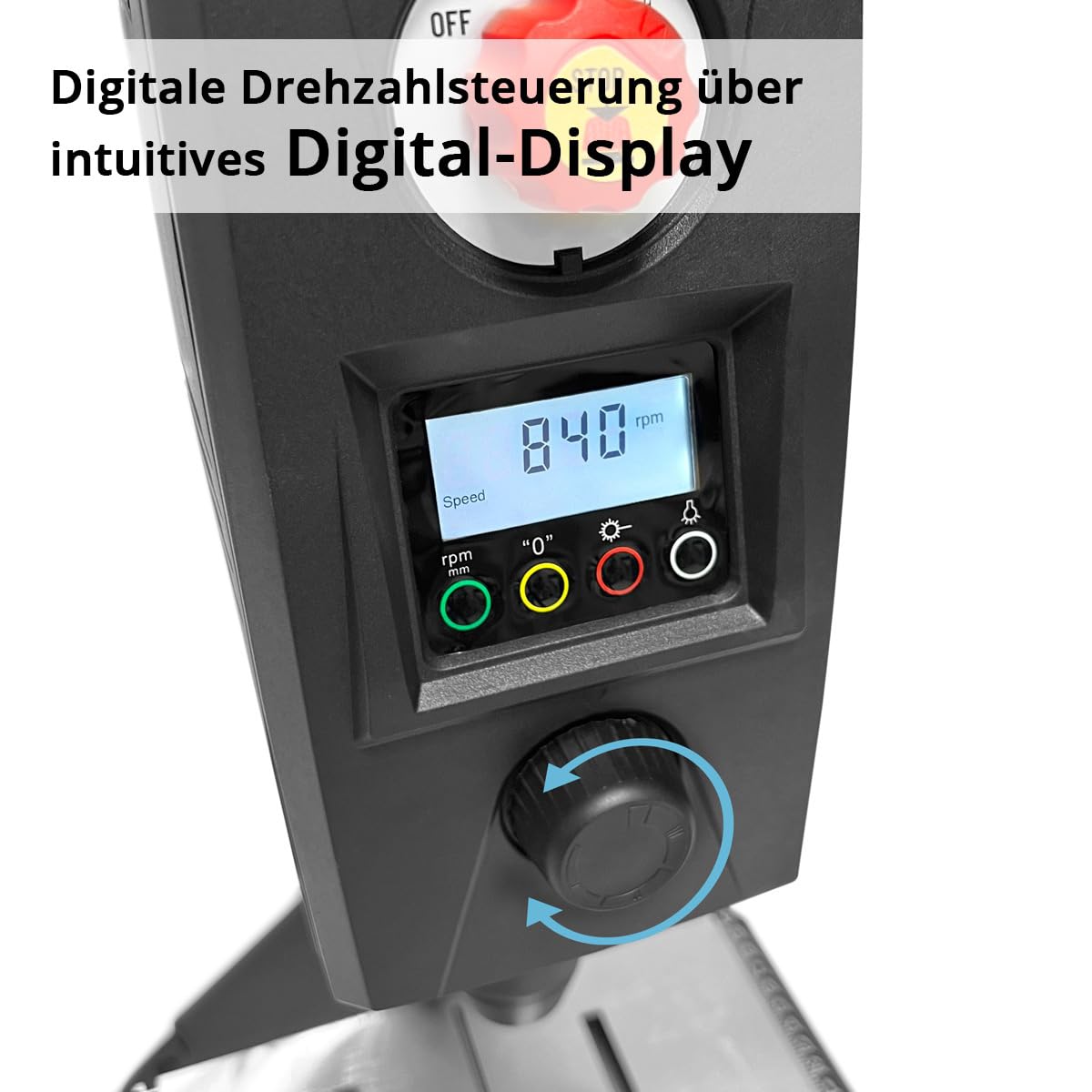 STAHLWERK Tischbohrmaschine mit Kreuzlinienlaser – 800 W Ständerbohrmaschine, Drehzahl 200 – 2.500 U/min, Schnellspannbohrfutter 1,5-13 mm, Säulenbohrmaschine mit 90 mm Bohrhub und Digitaldisplay