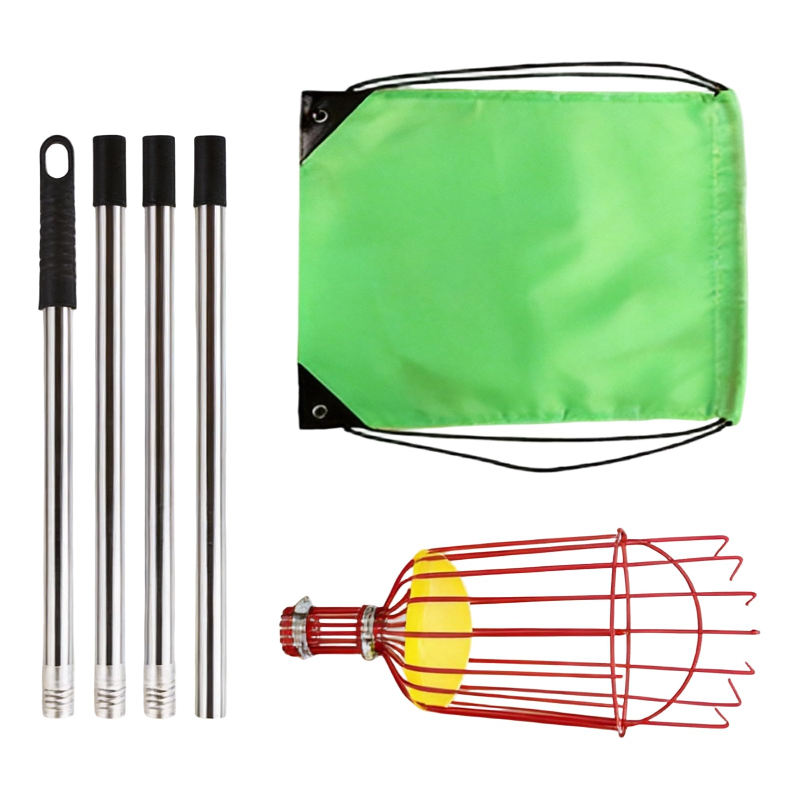Pxzh Red Fruit Picking With Basket Telescoping Heavy Duty Sturdy Aluminium Telescoping Extension Rod Metal Basket For Picking Stainless Steel Fruit Chooser Rustproof Chooser